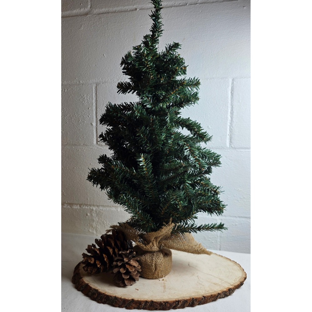 Mini Tabletop Artificial Christmas Tree Burlap Wrapped Base Rustic Holiday Decor